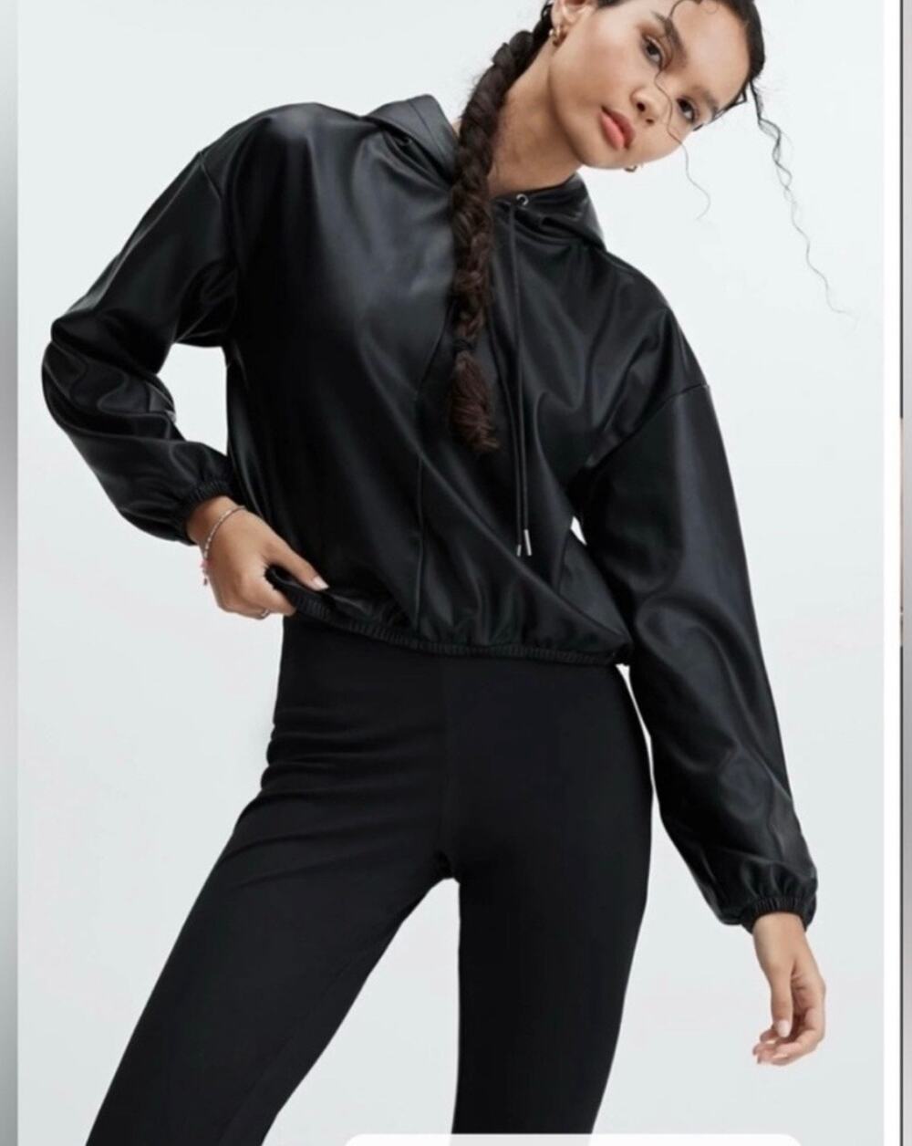 Fabletics NEW Black Vegan Leather Hoodie Pullover Sz 4X Casual Streetwear Goth